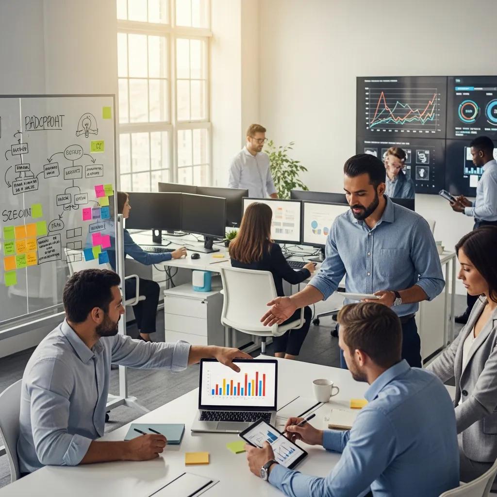 Modern office collaboration showcasing digital transformation strategies with diverse professionals